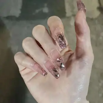 24шт Roza Iznad Duge nokte u obliku Groba sa šljokicama i štrasom, dizajn glavom nokte, Punu pokrivenost, Izmjenjivi umjetna Press ногте