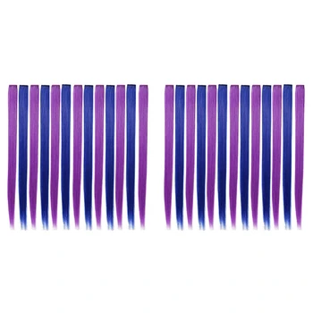 26 Kom. Boji sitnica za zabave, šarene bobby pin za izgradnju kosu, izravna sintetička hairpieces 55 cm, ljubičasta + plava