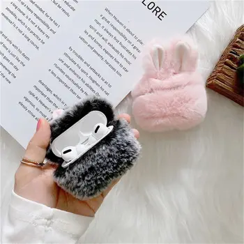 3D Slatka zimske tople pliš slušalice od лисьего krzna s заячьими ušima, torbica za slušalice Apple airpods 1 2 pro, torbica za bežično punjenje slušalice