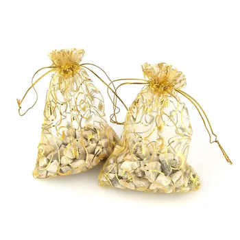 50шт Torbica za nakit iz zlatne organza veličine 9 × 11 cm, poklon paket za svadbene zurke