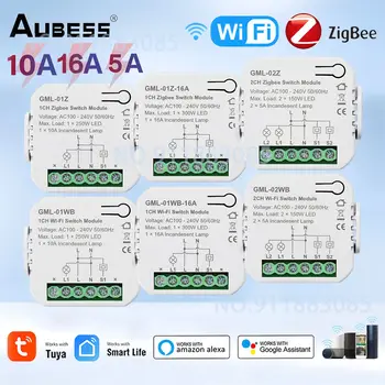 Aubess Tuya ZigBee Smart Switch Module Aplikacija za daljinsko upravljanje WIFI Prekidači za svjetlo svojim rukama Radi Alexa Google Home 1/2 GANG