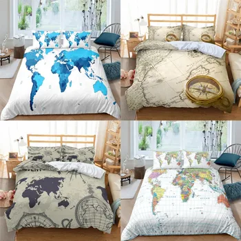 Berba setove posteljine od poliestera ispis karte oceana Dječji prekrivač Set posteljine za dječake za mlade set posteljine King size krevetom