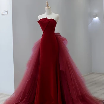 Bordo-crvena haljina za prom Тюлевое haljina je Odlična Kvalitetna Duga haljina s otvorenim ramenima na red i Klasične vjenčanice princeze 2023