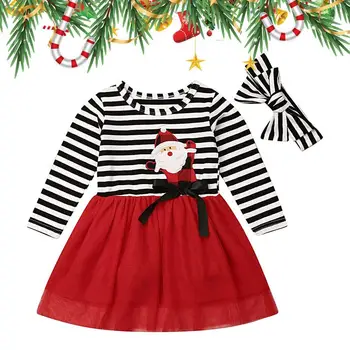 Božićna haljina na pruge za djevojčice, pamuk pulover u strip bluzu, top, suknja s po cijeloj površini Djeda Mraza, dječje godišnjeg odmora vez princeza