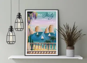 Capri, Italija Je Klasicni Putovanja Platnu Zid Umjetnički Plakat I Grafike Slikanje Akvarela Slika Za Uređenje Dnevnog Boravka