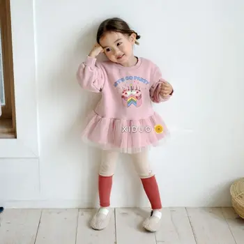 Dječje suknja za djevojčice, jesen-zima, ružičaste haljine za djevojčice u korejskom stilu, haljina princeze s cvjetnim uzorkom, slatka haljina princeze za novorođene djevojčice