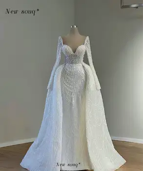Elegantan svadbeni haljina Sirena s dugim rukavima i udaljiti vlak, gornje dvije suknje, svadbene haljine za žene i nevjeste