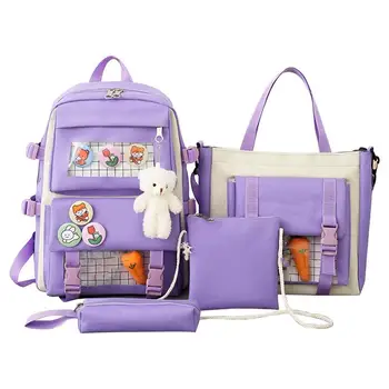 Japanski školska torba Slatka naprtnjače za djevojaka Školski ruksak za djevojčice srednjih škola Komplet od 4