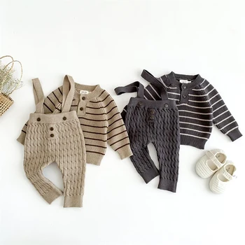 Kompleti odjeće za novorođenče djevojčice i dječake u korejskom stilu, Zimski džemper s okruglog izreza i dugih rukava, pletene majice i kombinezoni, Hlače, setove iz 2 predmeta
