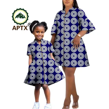 Kompleti odjeće za obitelji u afričkom stilu Дашики za mame i kćeri, donje večernjim mini haljinu s po cijeloj površini Ankare i džep Y234001