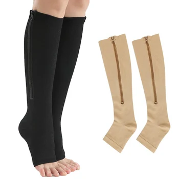 Kompresije čarape na munje, Prozračna elastične čarape s otvorenim vrhom do koljena, podržavaju noge za žene i muškarce