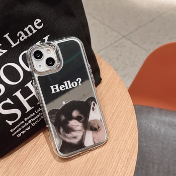 Korejski Ogledalo Torbica za telefon Hello Little Puppy za iPhone 15 14 13 Pro Max Stražnji Poklopac za 12 11 Funda