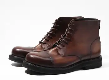 Kratke muške cipele Martin u Engleskom stilu, casual Muške cipele čipka-up od prave kože, Muške Čizme u retro stilu