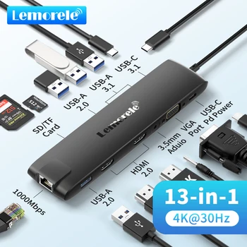 Lemorele TC96 USB Hub USB 3.1 priključne stanice USBC na Dvostruku HDMI 4K 10Gpbs Adapter Type-C VGA USBC 3.1 Gigabit Ethernet Mac Win