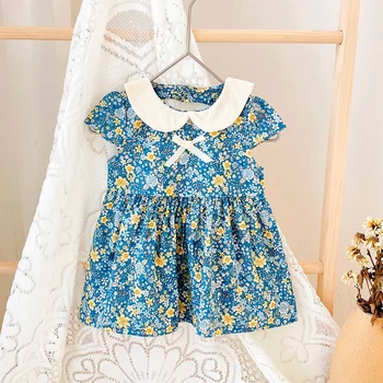Ljetna haljina za djevojčice do 2022 godine s lukom i cvjetnim ispis Haljina princeze, bez naslona Za djecu Dječji praznik odbojka na odjeću odjeća za bebe