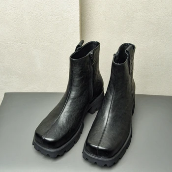 Modni muške cipele Chelsea u retro stilu, luksuzna prirodna koža ručni rad, Udoban poslovni cipele s trga vrhom, topla Zima Nova muška obuća