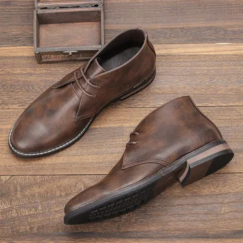 Muške klasične kožne cipele Chukka Turf u retro stilu, trendy čizme čipka-up, kratke pusta cipele s visokim берцем