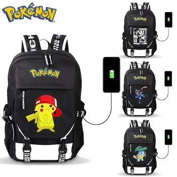 Muški ruksak s cartoonish pokemon Pikachu, vodootporan najlon putnu torbu s po cijeloj površini i USB, funky ulica torba za laptop, poklon