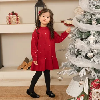 Nova zimska dječja moderan haljinu-džemper za djevojčice Korejski verzija, утолщенное haljinu s жемчужными nabora u stranoj stilu.
