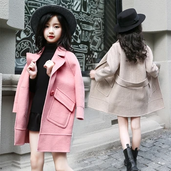 Nove jesenje vuneni zimski kaput za djevojčice, kombinirana jakna, dvostrano kaput, casual odjeća je srednje dužine, dječja odjeća S47
