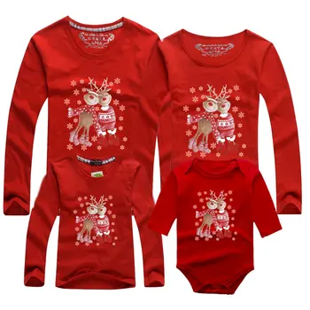 Obiteljska božićna t-shirt, хлопковая dječja majica dugih rukava, božićni šal, odjeća za oca, majke, sina i kćeri s jeleni.
