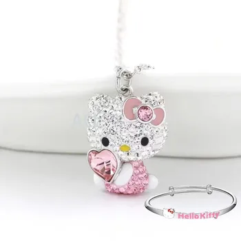 Ogrlica Sanrio Hello Kitty s dijamantom, ovjes Hello Kitty, moderan ukras za djevojčice, lanac na ключицу, rođendanski poklon za djecu