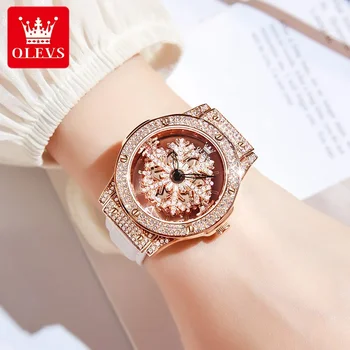 OLEVS 9938, vodootporan trendi ženski sat, kvarcni, s prirodnim kožnim remenom s dijamantima, ženski ručni sat