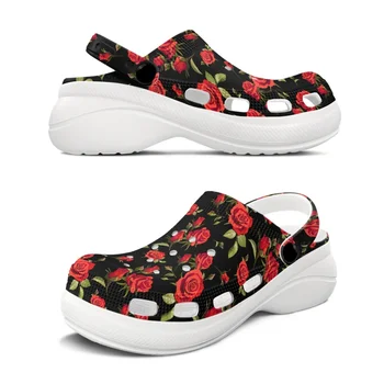 Pojačava rast Ženske Klompe U Modernoj Cvjetnim Stilu, Par Vrtne Cipele U Stilu Crvenih Ruža, Prozračna Ulične Sandale za Djevojčice