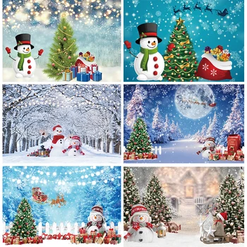 Pozadina fotografije sa снеговиком, pozadina za fotografiranje u zimskim šumi, Božićni ukras u obliku pahulja, banner za zimska žurka povodom rođendana, dekor