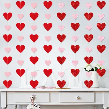 Ružičasto-Crveno Srce Ljubavi Spušteni Ovjes 2023 Na Valentinovo Vijence Mr & Mrs Love Svadbena Dekoracija Za Dnevni Boravak Banner