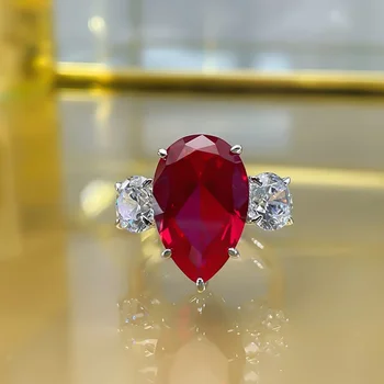S925 Srebrno-crvena корунд, высокоуглеродистый dijamant, crveni prsten s blagom za ženske zaruka i ženskih poklon nakit