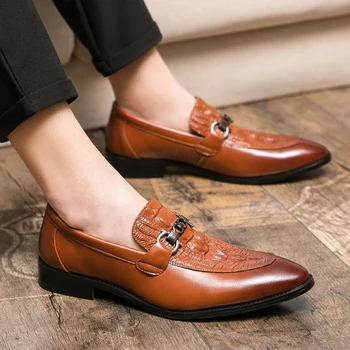Trendi cipele od krokodilske kože u britanskom stilu, gospodo poslovne kožne cipele bez spojnica, Velike veličine 46, лоферы na niske pete, muška obuća