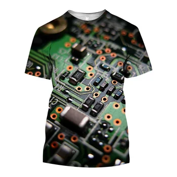Zabavna majica sa slikom 3D elektronski čip procesor za muške odjeće, majice, tiskana pločica, matična ploča, majice s kratkim rukavima