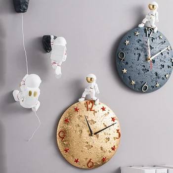 Zidni satovi Nordic Astronaut Za dnevni boravak, spavaće sobe, Zidni sat iz kreativne smole, Kip Astronauta, Sat