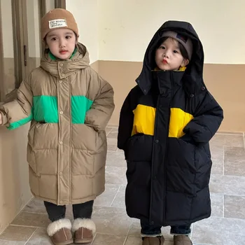 Zimske bebe prošiven dugi kaput s kapuljačom kontrastne boje za dječake i djevojčice, topla topla slobodan jakne-тренчи