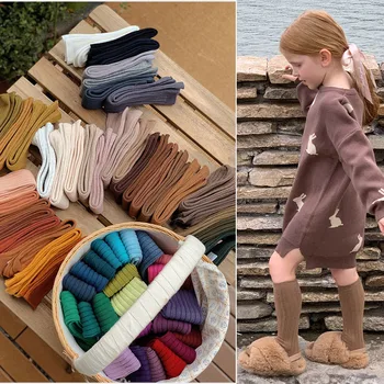 Čvrste čarape za djevojčice, golfs do koljena, pamučne prozračne soft dječje čarape, Čarape za dječju školski oblik.