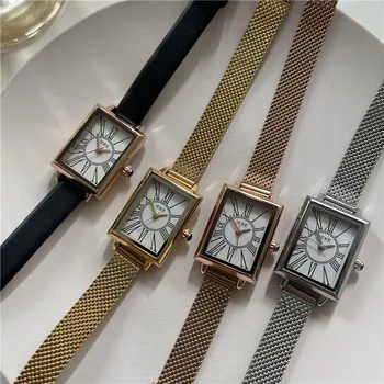 Ženske kvarcni sat, Luksuzni Ovalni sat u obliku kutijice, Klasični rimski brojevi, Rose gold, Bijeli brojčanik, Ženski ručni sat Orologio Reloj