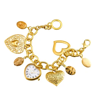 Ženske kvarcni sat s cvjetnim lice u obliku srca, ženski luksuzni sat sa zlatnim lancem, ženski Elegantni modni sat-narukvica, ručni sat