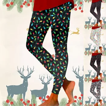 Ženske svakodnevne uske duge tajice s božićnim po cijeloj površini za jesensko-zimske sezone, udobne hlače za послеродового razdoblja