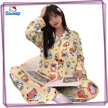 Ženski пижамный kit Sanrio Hello Kitty Pochacco japanski anime Y2K, funky kućna odjeća sa dugim rukavima, casual odjeća s po cijeloj površini